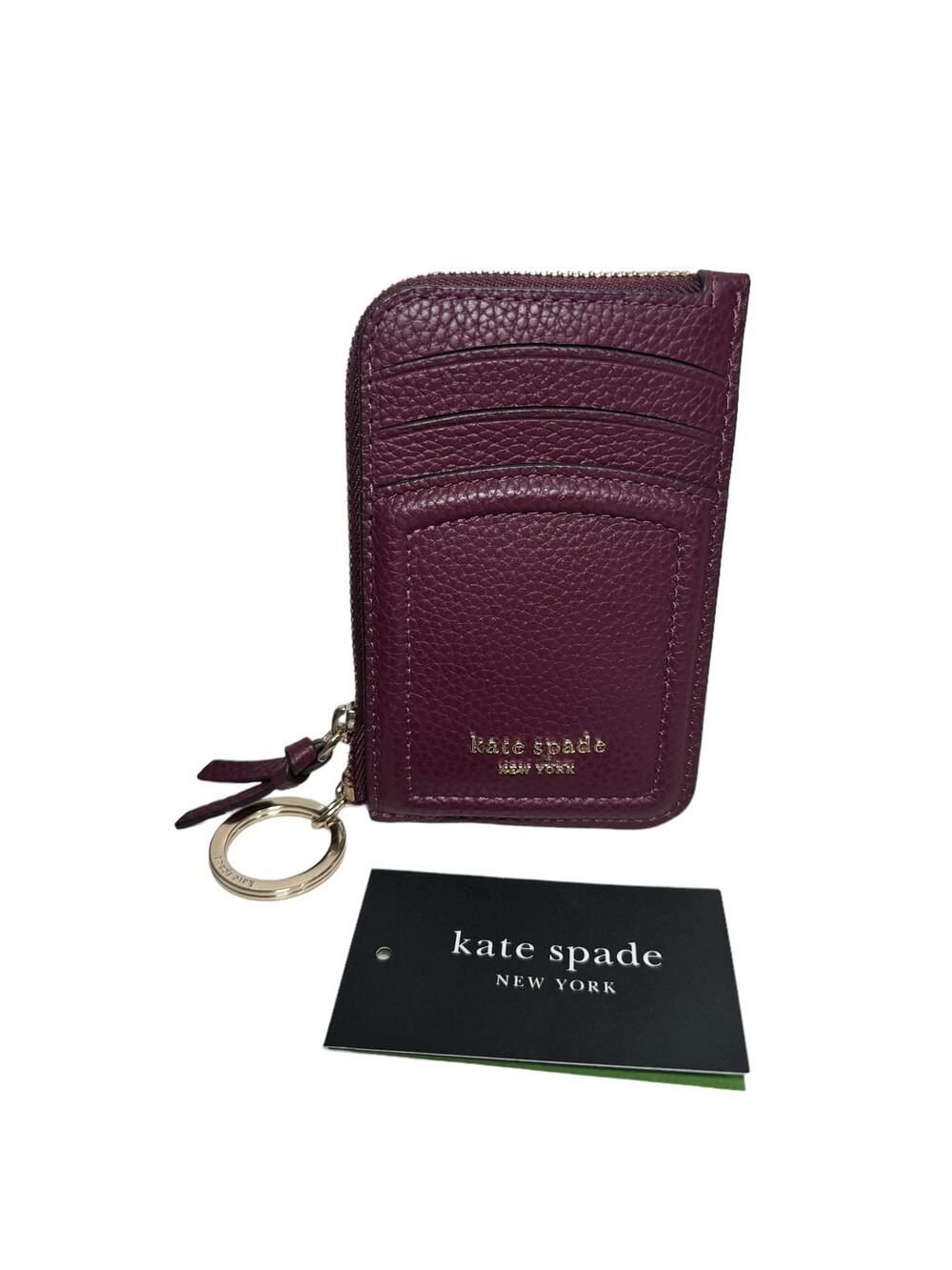 Kate Spade Knott Pebbled Leather Zip Card Holder Deep Cherry